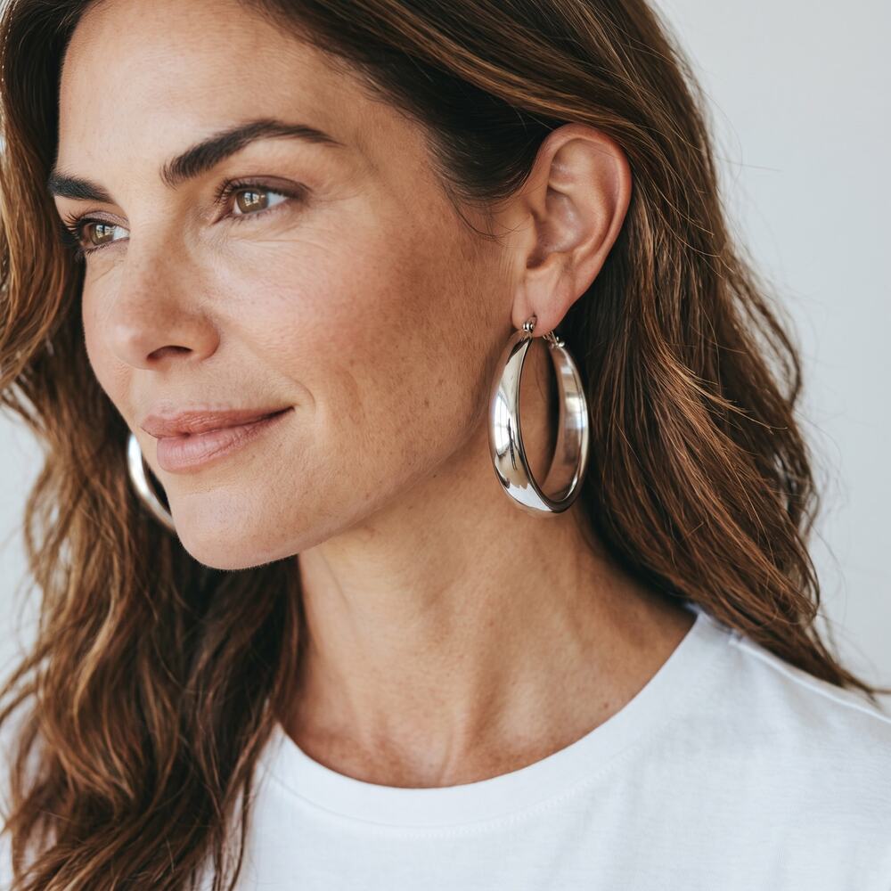 3/$25 - Thalia Sodi Oversized Silver Tone Hoop Earrings Large Statement Jewelry